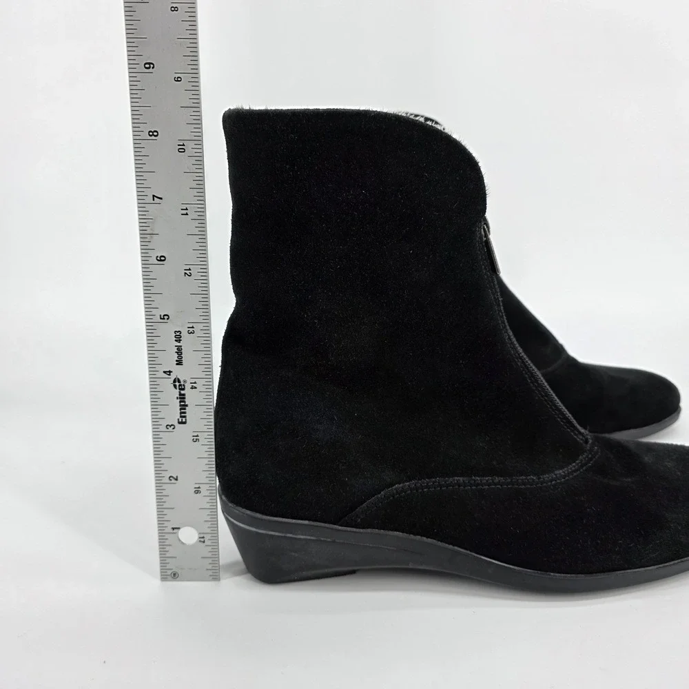 La Canadienne Waterproof Suede Ankle Boots Evitta 9.5 M Black Faux Fur Lined Zip